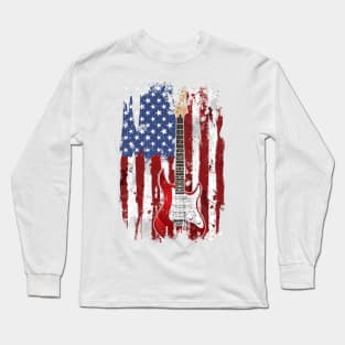 USA Guitar Player American Flag Guitarist Gift Long Sleeve T-Shirt